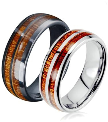 Daesar Partnerringe mit Gravur 8MM, Hochzeitsringe Paar Edelstahl mit Holz Trauringe Verlobungsringe für Sie und Ihn Silber Gr.66 (21.0)& Schwarz Gr.51 (16.2)