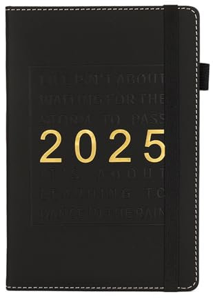 Lederplaner 2025, akademisches Tagebuch, Wochenplaner, Monatsplaner, Leder-Tagebuch mit Gummiband, Stifthalter, Stundenplan