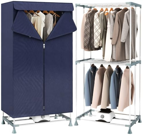 YORKING 1500W Heated Clothes Airer with Cover, 2-Tier Stainless Steel Foldable Electric Clothes Dryer, Energy Efficient Indoor Drying Rack with 180-Min Timer, Auto Power-Off