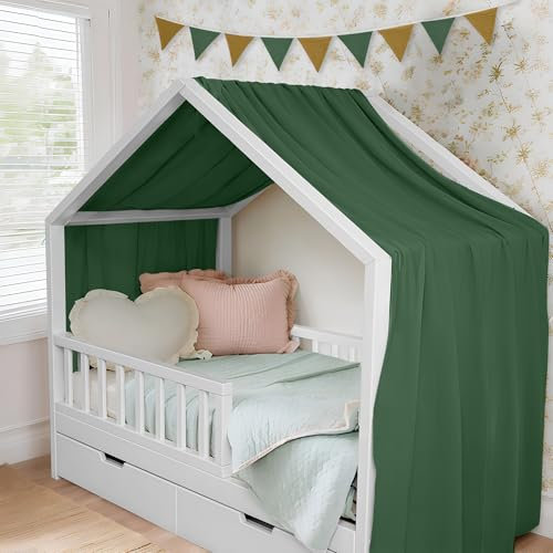 ToxyJopy Letto a forma di cielo – 100% muslin di cotone fatto a mano, baldacchino decorativo per letto di casa, tenda in tessuto per cameretta dei bambini, per ragazze e ragazzi (verde scuro, 135 x
