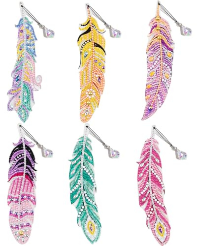 WUSJCOF Marque-page en peinture diamant (6 pièces), avec pendentif, pour adulte, loisirs créatifs 10 ans, cadeau fille 9–12, activite manuelle, jeu, bricolage anniversaire d'enfants