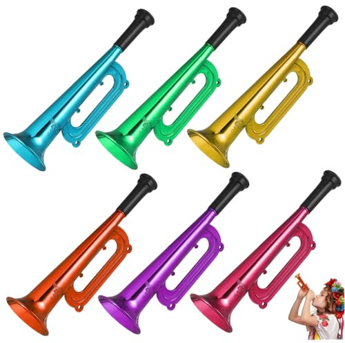 DINHEAROM 6 Pcs Trompettes Jouets en Plastique pour Garçon et Filles, Instrument Polyvalent pour Activités Extérieures et Concerts, Jouets Joyeux pour Fêtes et Couleur Aléatoire