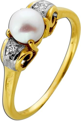 Ch.Abramowicz Perlenring Gold 750 18K Akoyaperle Diamanten 0.04ct 17