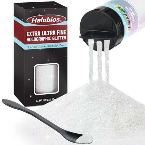 Halobios 180g Feiner Glitzer, Multi-Use Glitzer für Make-up, Nägel, Handwerk & Halloween Dekor(Irisierendes Weiß)