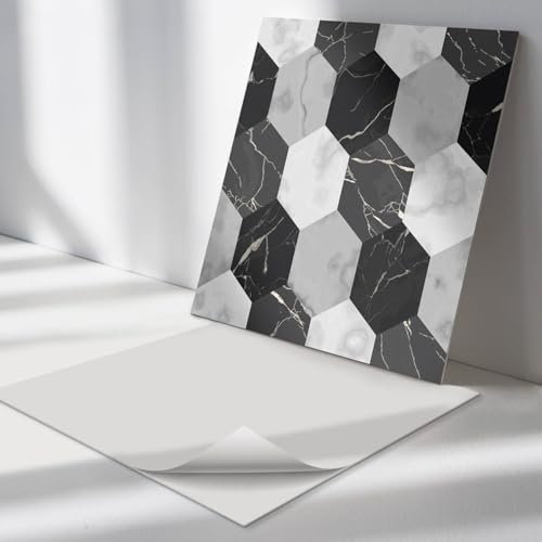 Vinyl Fliesen Quadratisch 30x30 cm für Küche und Badezimmer Bodenbelag Fliesenaufkleber Küchenrückwand PVC Wasserfest Selbstklebend 9 Stück Wand und Boden - Muster aus sechseckigen Fliesen