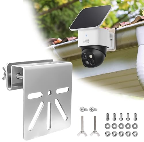 Kleemeiero Soporte para Canalón de Acero Inoxidable Compatible con Eufy Security SoloCam S340 - Soporte para Cámara de Seguridad y Panel Solar- Instalación sin Taladro para Cámaras de Vigilancia Solar