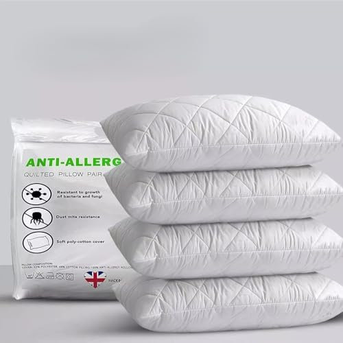 Quilted Extra Filled luxury bounce back bed Pack Hotel Quality Bed Pillow Pair Luxury Firm Support Side Sleeper Pillow Back Neck Pain Relief Support Pillows (1)