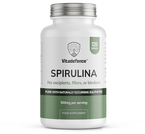 Spirulina 500mg – 120 Vegan Capsules | Blue-Green Algae | Non-GMO | UK Made | Vitadefence