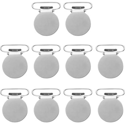 CVUTOVO 10 Stück Runde Metall Hosenträgerclips aus Eisen Silber Fein Verarbeitet Praktisch für Kreative Näharbeiten und Schnullerclips