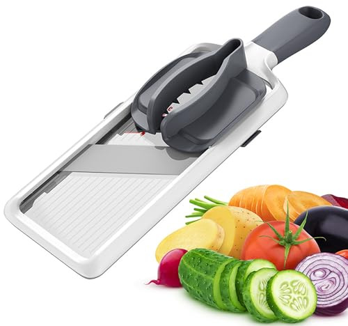 Mandoline Slicer, Adjustable Vegetable Slicer 1-3 mm | Manual Kitchen Mandolin with Finger Protector Compact Design, for Potato, Cabbage, Onion and Apple for Home Chef