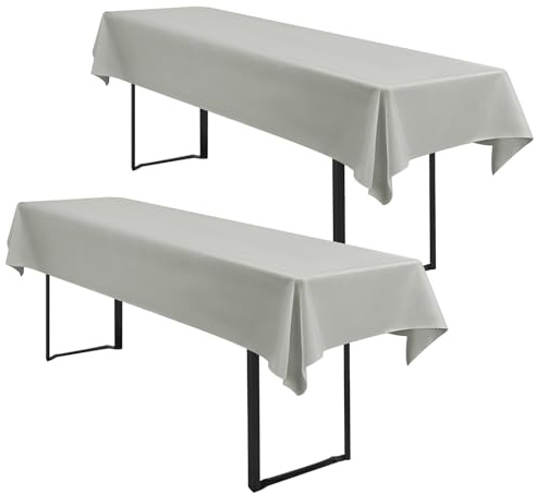 Teruntrue Biertischdecke 2er Pack Hellgrau 250x100 cm Rechteckig Tischdecke waschbar Polyester Universal für 50 und 70 cm Biergarnituren Bierzelt