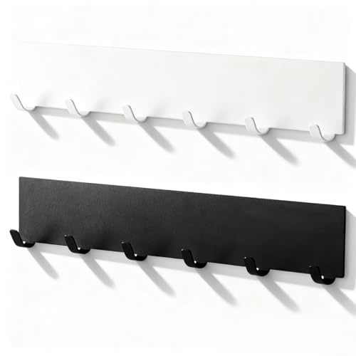 2 Stück Schlüsselbrett Ohne Bohren mit 6 Haken, Metall Schlüsselhalter für Die Wand, Multifunktionales Schlüsselleiste Selbstklebend Schwarz Weiß für Küche, Eingang, Flur, Schlafzimmer, Haustür