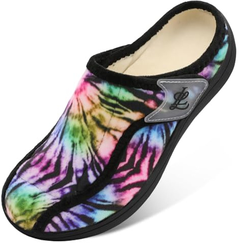 JIASUQI Womens Slippers Wide Diabetic House Shoes Adjustable Edema Swollen Slip on Slipper Warm Non Slip Bedroom Slippers