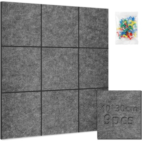 Stor bulletinbräda för väggen 9-pack 40 x 30 cm med 50 stift dekorativ anslagstavla för kontor skola och fritid grå