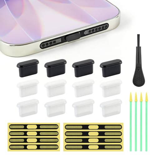 25 Pcs USB Type C Anti Dust Cap Cover Port Plugs & Speaker Mesh Cover | Silicone USB C Cover Caps, Charging Port Cover Protector, for iPhone 17/16/15/Plus/Pro/Pro Max, with Cleaning Brush