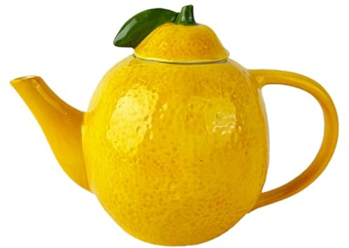 Tetera Limon Cerámica Amarilla para Infusiones y Té, Ideal para Regalos y Decoración de Cocina