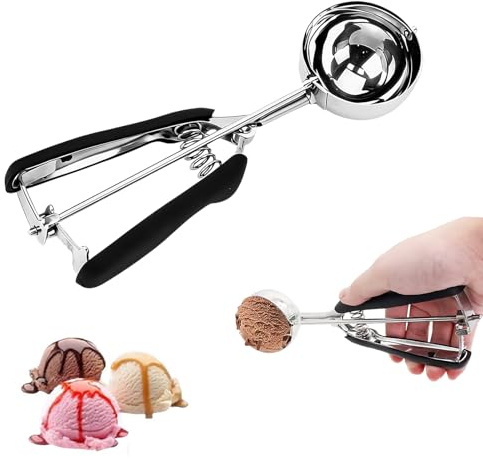 SRJQXH Cuchara de Helado 6 cm en Acero Inoxidable – Cuchara de Helado con Gatillo y Mango Deslizante – Apta para Bolas de Melón, Puré, Masa, Pastel