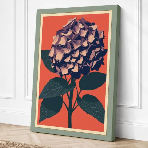 Geometric Hydrangea Botanical Canvas Wall Art Print 30x20 Inch | Ready to Hang, Gallery Wrapped, Fade-Resistant Inks, Securely Packaged, UK Made