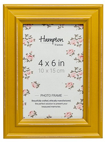 Hampton Frames | Bilderrahmen PAL301946M | 10 x 15 cm, Senfgelb, Holz, Shabby Chic | Glasöffnung, Wand- & Tischaufstellung, Befestigungsclips | Stilvoller Used-Look für Fotos