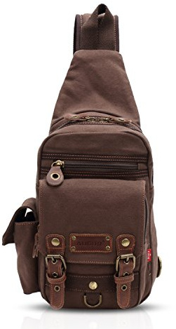 FANDARE Rucksack Sling Bag Umhängetasche Messenger Tasche Schultertasche Reisen Daypack Klein Crossbady Bag Segeltuch Braun