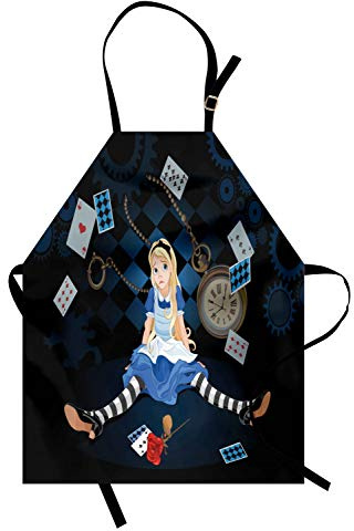 ABAKUHAUS Alice au pays des merveilles Tablier, Fleurs Rose, Produit Unisexe avec Col Réglable pour Cuisine et Jardinage, 67 cm x 80 cm, Bleu Ardoise Foncé