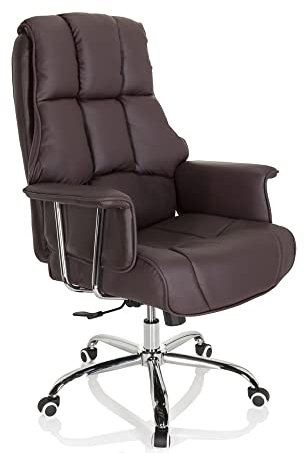 hjh OFFICE 706815 XXL Chefsessel Commander Kunstleder Braun Bürosessel dick gepolstert, Wippfunktion, hohe Rückenlehne