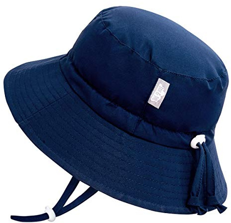 JAN & JUL Kids Summer Quick Dry Swim Sun Hats 50 UPF, Adjustable Foldable Packable (L: 2-5Y, Navy)