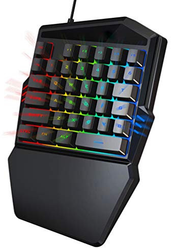 KUANDARMX One Handed Mechanical Gaming Keyboard Single Handed Keypad Responsive 35 Keys with Wrist Rest, Usb Wired Half Keyboard Gaming Keypad Plug and Play, Black