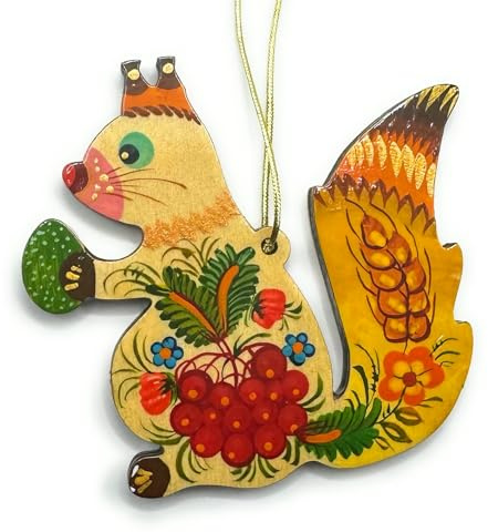 Unikater Christbaumschmuck-Tiere aus Holz 9.5 х 8.5 х 0.5 cm Eichhörnchen Handbemalter Exklusiver Weihnachtsschmuck Mit Feinem Muster aus der Ukraine mit Liebe