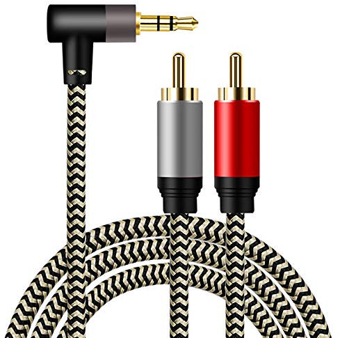 Hanprmeee Cavo Adattatore 3,5mm a 2RCA Maschio Audio Stereo Cavo 90 Gradi Ad Angolo Retto per Connessione tra Smartphone, MP3 Player, Tablet ad Altoparlante, Amplificatore,Home Theater ecc, 0.5M