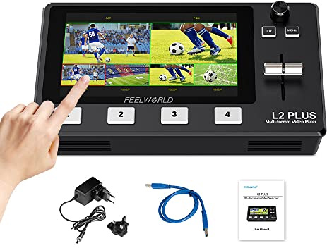 FEELWORLD L2 PLUS Multi-Kamera-Video-Mixer-Umschalter 5,5 LCD-Touchscreen 4 x HDMI-Eingänge PTZ-Steuerung Chroma Key USB3.0 Live-Streaming