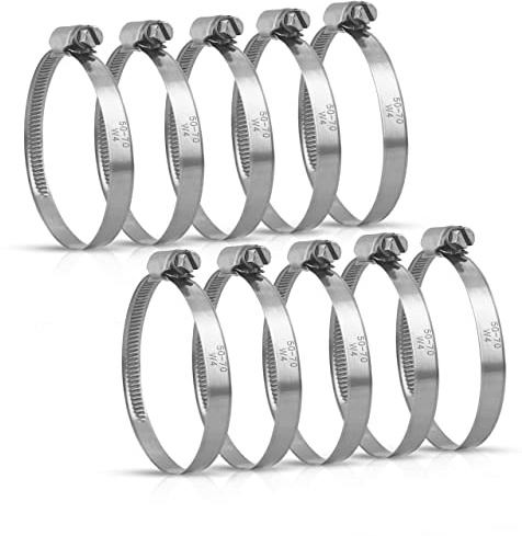 Schlauchschellen Set 50-70mm | 10x Stück aus Edelstahl | für Pool Waschmaschine Auto Kfz | Schlauchklemme Schlauchbinder Schlauch Rohr Schelle Schraubschelle Metallschelle