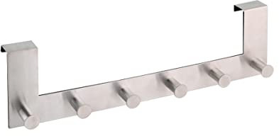 axentia appendiabiti da porta con 6 ganci, gancio per cappotto per la porta senza forare, gancio da porta per cucina, bagno, soggiorno e corridoio, acciaio inossidabile