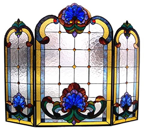 FLBT Kaminschutzgitter Buntglas 3-teilig Kaminschutzgitter klappbar 40 x 31 Kaminschutzgitter flach Kaminschutzgitter dekorativ Needed