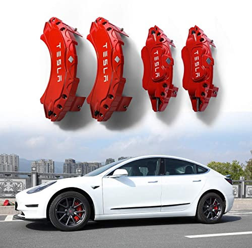HEYCE 4 Pcs Car Brake Caliper Cover for Tesla Model S Custom Aluminum Alloy Brake Caliper Cover, Car Wheel Brake Durable Brake Calliper Covers,Red-18inches
