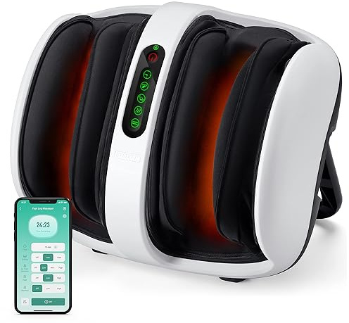 Nekteck Foot Shiatsu Massager for Circulation and Pain Relief, Smart Electric Massage Machine with Heat, Deep Kneading, Vibration for Feet, Calf, Arm Muscle Relax White (APP Control)
