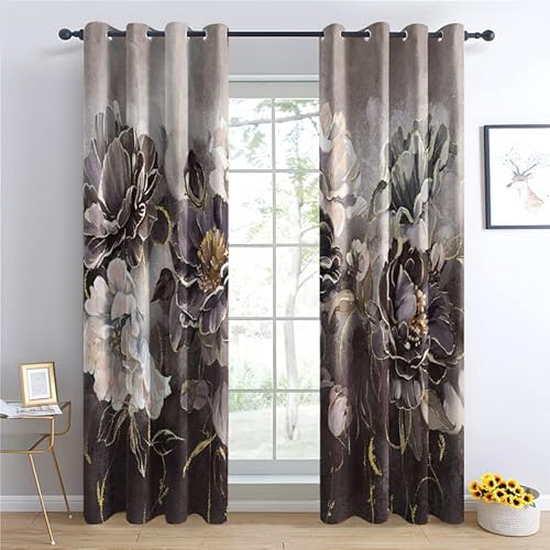 TAKUAN Blume Vorhänge Verdunklung svorhänge mit Muster Botanisch, Vorhang Blickdicht mit Ösen Gardinen Wohnzimmer Schlafzimmer Kinderzimmer Dekoration 2er Set-245 x 140 (H X B)