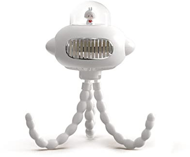 Stroller Fan, with LED Lights, Portable Stroller Fans with Rechargeable Battery, 3 Speeds for Bed, Desk, Camping, Gym, BBQ, Bike