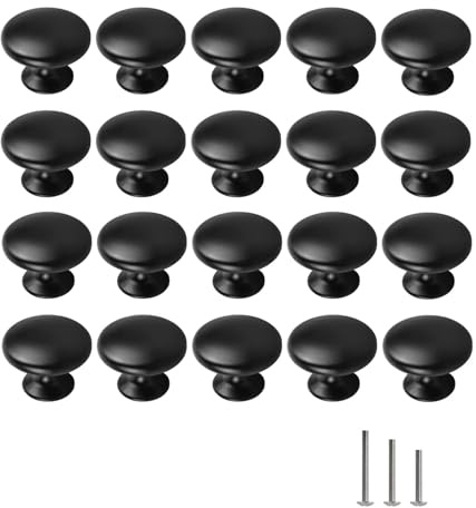 ShipeeKin 20x Möbelknöpfe Matt-Schwarz, Schubladenknopf Möbelknöpfe 30mm Einlochgriff mit Schrauben für Schrank, Kommode, Schubladen, Küche, Badezimmer usw.