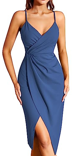 Missufe - Vestido de cóctel para mujer, vestido de fiesta, vestido cruzado, vestido de verano, vestido midi, elegante, estilo bodycon, para boda, sin mangas, con tirantes finos, vestidos de noche
