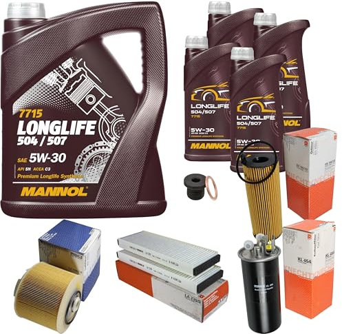 Inspektionspaket Wartungspaket Filterset mit 9 L Motoröl Longlife 5W-30, Ölfilter, Luftfilter, Kraftstofffilter, Innenraumfilter, Verschlussschraube