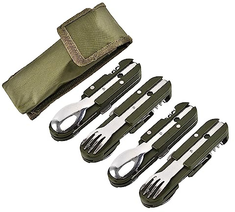 Coltello pieghevole multifunzionale pieghevole e staccabile kit da viaggio da campeggio multifunzionale in acciaio inossidabile stoviglie da picnic (4 pieces)