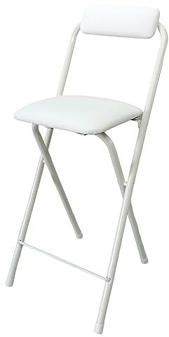 Sgabello Pieghevole da 60 cm, sgabelli da Bar Pieghevole Imbottito in PU con Schienale e poggiapiedi, Sedia da Bar per Adulti per la Cucina, la Colazione e L'Ufficio (Color : White, Size : 24in/60cm