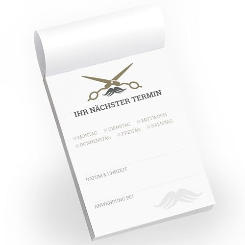 Primus Print Terminblocks - Terminzettel - Terminkarten für Kunden und Patienten - A7-50 Blatt - starkes Papier Arztpraxis Kosmetik Tierarzt Friseur Zahnarzt (25, Friseur männlich)