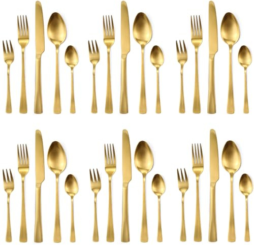 Targzier Besteck Set 6 Personen, 30-teilige Premium-Edelstahl-Besteckkollektion, mattgoldenes Besteckset mit Messern, Gabeln und Löffeln, spülmaschinenfest, von Freunden empfohlen