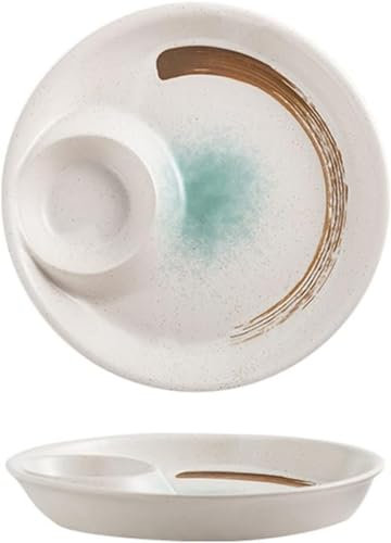 Serviertablett, Geteilte Speiseteller, Stil-Set mit 2 Keramik-Chip- und Dip-Schalen, Dip- und Chips-Servierschale, Chip-Dip-Servierplatte, passend for Sushi, Knödel, Snacks – B (Color : B)