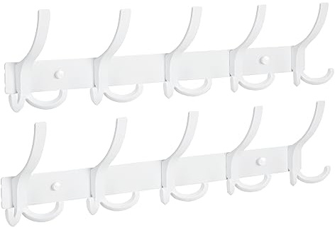 Optish Coat Hooks Wall Mounted, 2 Pack Coat Rack Wall Mount with 15 Hooks, White Wall Coat Hooks for Jackets, Hats, Bags, for Entryway, Bedroom