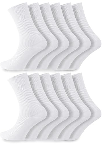 Socksmad 12 par stora fötter för män 100 % bomull icke-elastisk diabetesvänlig extra breda strumpor UK 11-14 flerfärgade paket, Vitt, 45-48 EU