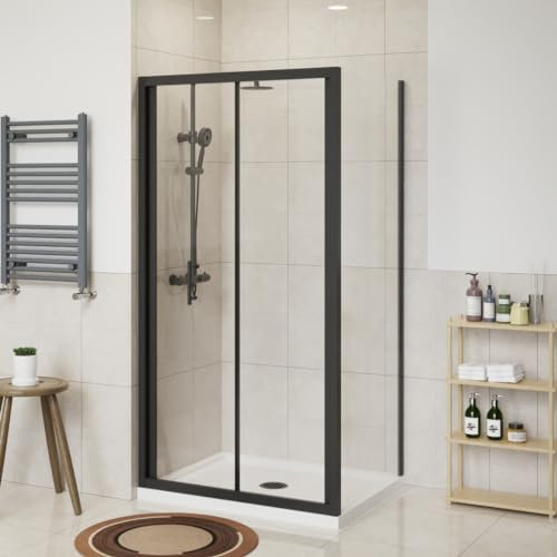 NRG 1100 x 700mm Bathroom Bi- Fold Shower Door Shower Enclosures Black Framed with Side Panel