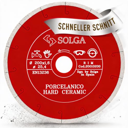 SOLGA Diamanttrennscheibe 200mm - 25,4mm - 1,6mm - Feinsteinzeug, Fliesen, Stein, Sägeblatt Porzellan, Granit, Kunststein, Naturstein - Nassschneider